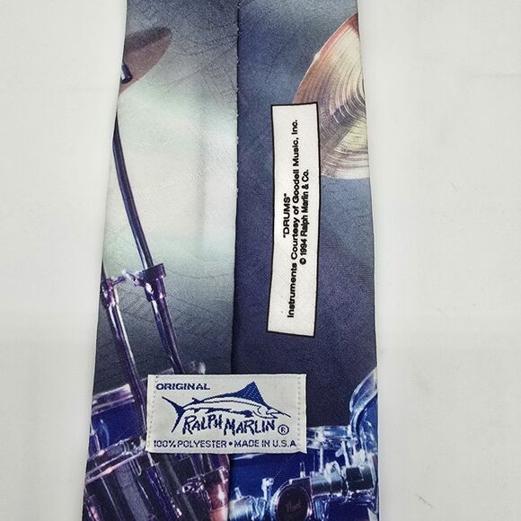 1994 Ralph Marlin Necktie "Drums" Polyester - Picture 3 of 5